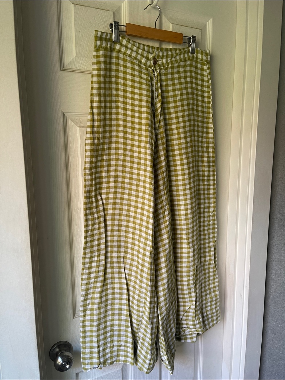 Custom Made 100% Linen Gingham Ultra Wide Leg Pants - Picture 2 of 4